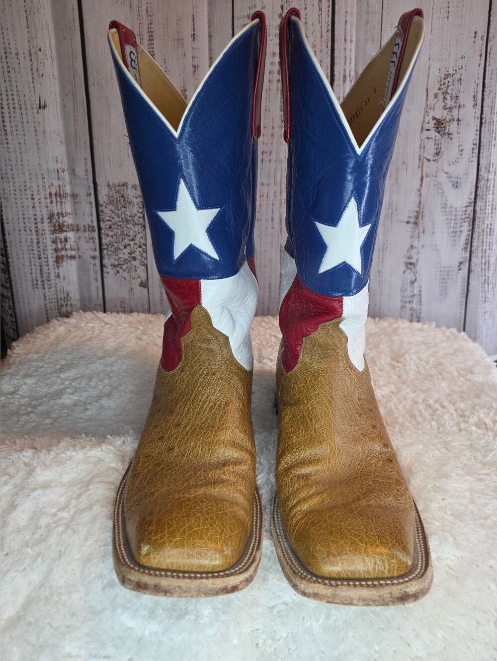 Anderson Bean Men's Belly Ostrich & Leather Texas Flag Western Boot Size 11C